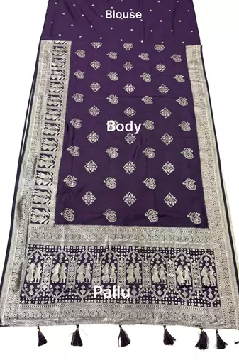 Wine purple pre draped zari saree