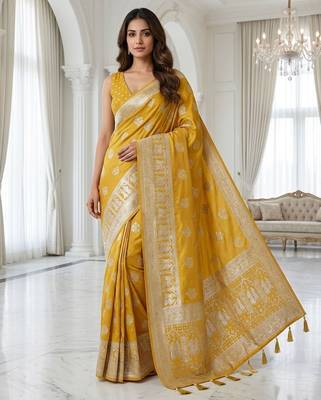 Mustard gold ready to wear zari saree 1