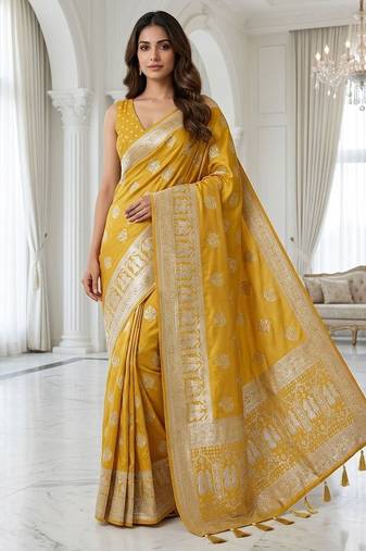 Mustard gold ready to wear zari saree