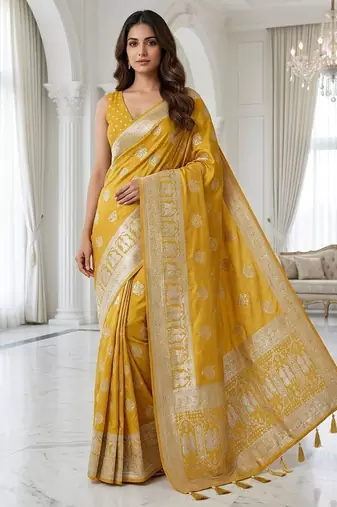Mustard gold ready to wear zari saree