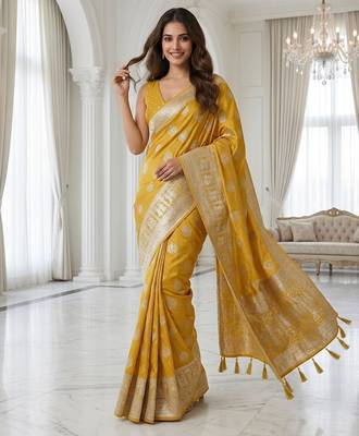 Mustard gold ready to wear zari saree 2
