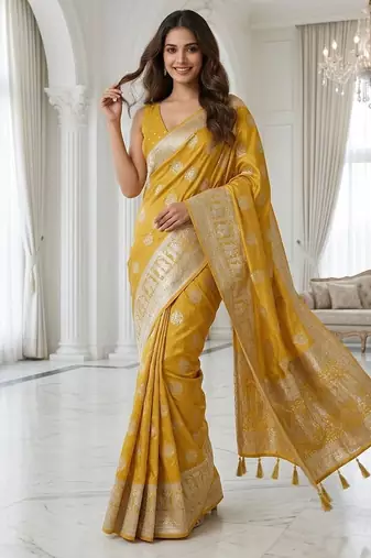 Mustard gold ready to wear zari saree