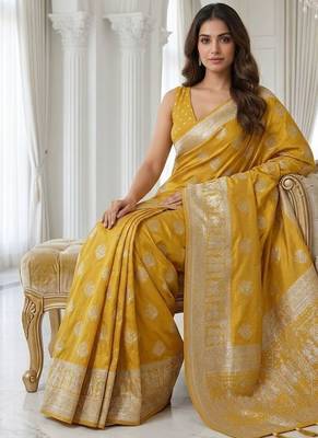 Mustard gold ready to wear zari saree 3