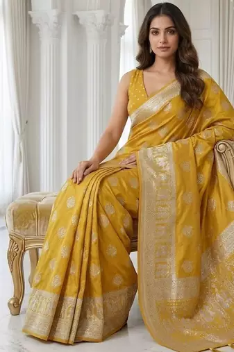 Mustard gold ready to wear zari saree