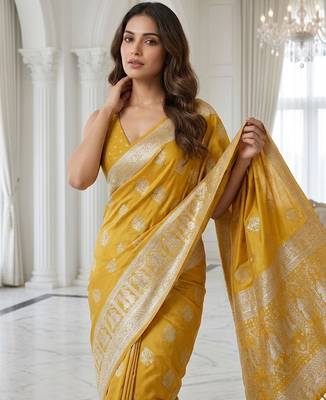 Mustard gold ready to wear zari saree 4
