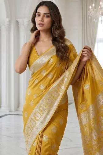 Mustard gold ready to wear zari saree