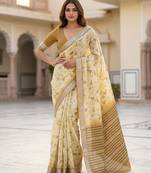 Yellow floral readymade cotton saree