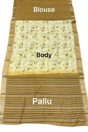 Yellow floral readymade cotton saree
