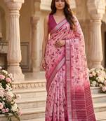 Rose pink pre stitched floral saree