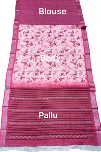 Rose pink pre stitched floral saree