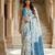 White blue ready pleated floral saree