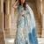 White blue ready pleated floral saree