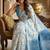 White blue ready pleated floral saree