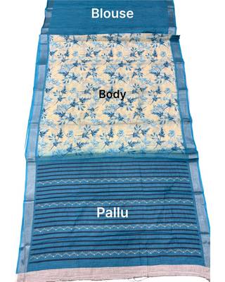White blue ready pleated floral saree 4
