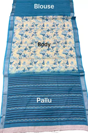 White blue ready pleated floral saree