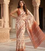 Peach floral instant wear cotton saree