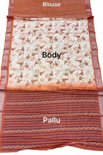 Peach floral instant wear cotton saree