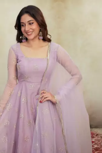 Lavender embroidered organza anarkali set