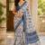 Blue printed ready to wear linen silk  saree