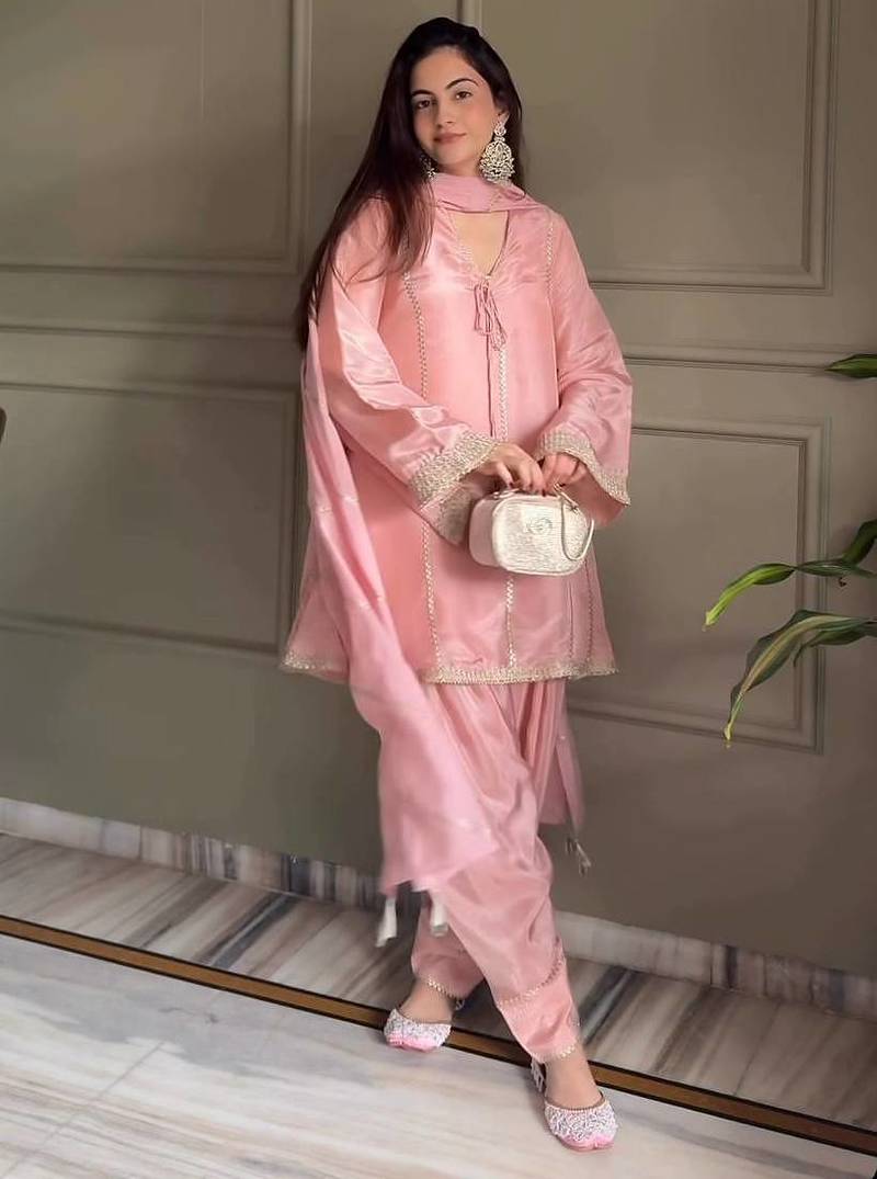 Graceful baby pink festive wear farshi salwar suit