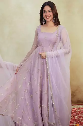 Lavender embroidered organza anarkali set