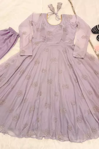 Lavender embroidered organza anarkali set