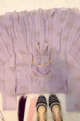 Lavender embroidered organza anarkali set