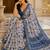 Blue printed ready to wear linen silk  saree