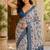 Blue printed ready to wear linen silk  saree