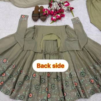 Elegant olive green embroidered anarkali suit set with dupatta for women 5