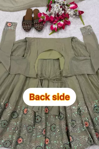 Elegant olive green embroidered anarkali suit set with dupatta for women