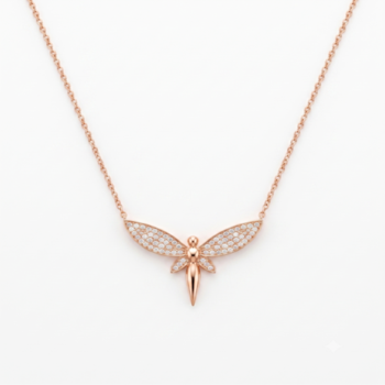 925 Sterling Silver Rose Gold Plated Fairy Pendant Necklace Set  with Cubic Zircon 1