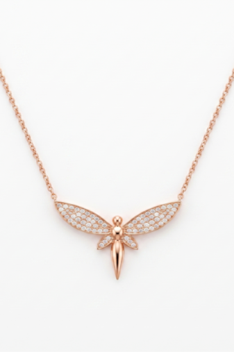 925 Sterling Silver Rose Gold Plated Fairy Pendant Necklace Set  with Cubic Zircon