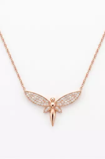 925 Sterling Silver Rose Gold Plated Fairy Pendant Necklace Set  with Cubic Zircon