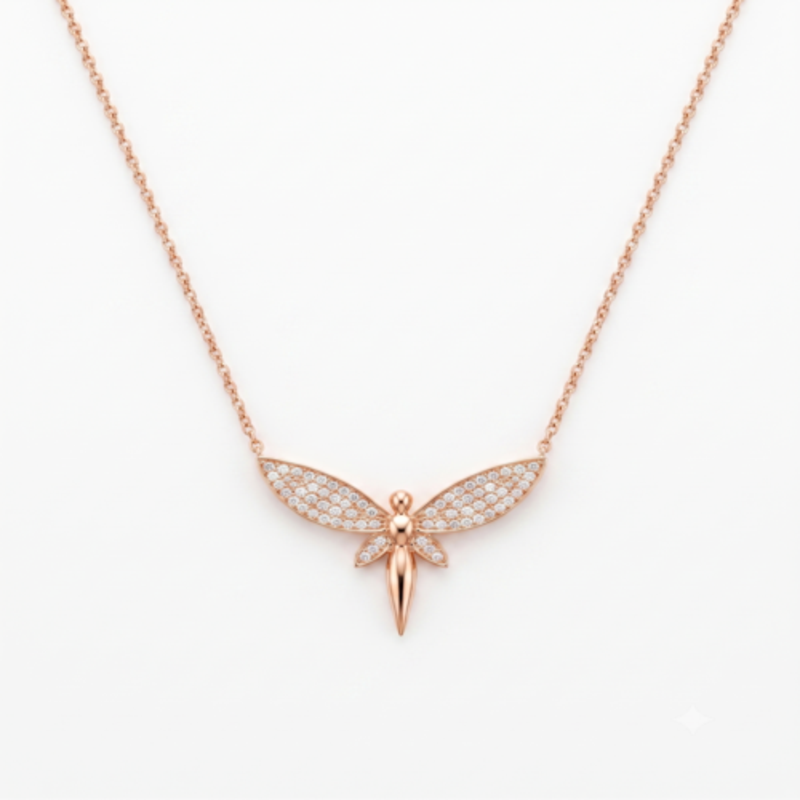 925 Sterling Silver Rose Gold Plated Fairy Pendant Necklace with Cubic Zirconia