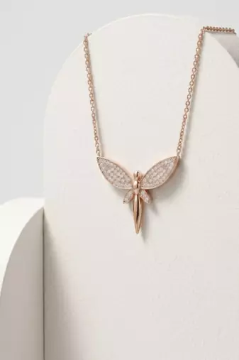 925 Sterling Silver Rose Gold Plated Fairy Pendant Necklace Set  with Cubic Zircon