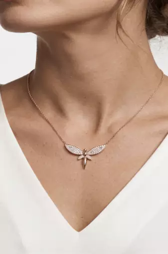 925 Sterling Silver Rose Gold Plated Fairy Pendant Necklace Set  with Cubic Zircon