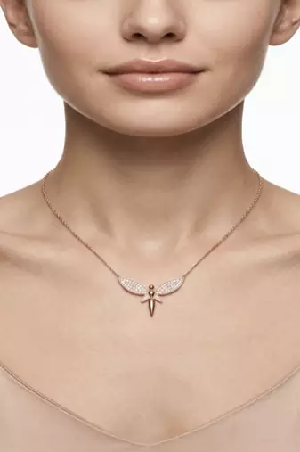 925 Sterling Silver Rose Gold Plated Fairy Pendant Necklace Set  with Cubic Zircon