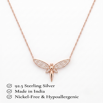 925 Sterling Silver Rose Gold Plated Fairy Pendant Necklace Set  with Cubic Zircon 5