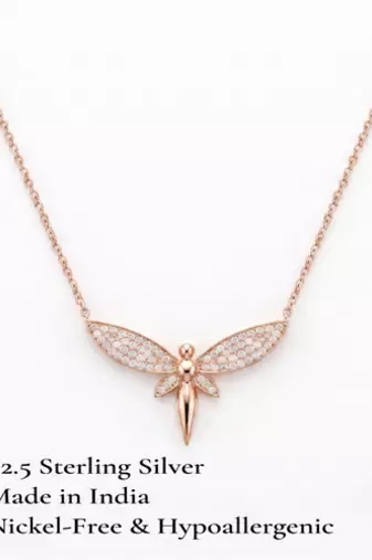 925 Sterling Silver Rose Gold Plated Fairy Pendant Necklace Set  with Cubic Zircon