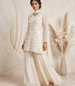 Luxury ivory embroidered sharara suit with dupatta