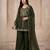 Bottle green embroidered frock-style kurta with palazzos & dupatta