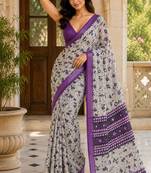 Grey floral pre stitched linen silk saree