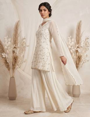 Luxury ivory embroidered sharara suit with dupatta 2