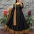 New trendy stylish black solid anarkali kurta with traditional golden border dupatta set