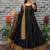 New trendy stylish black solid anarkali kurta with traditional golden border dupatta set