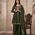 Bottle green embroidered frock-style kurta with palazzos & dupatta