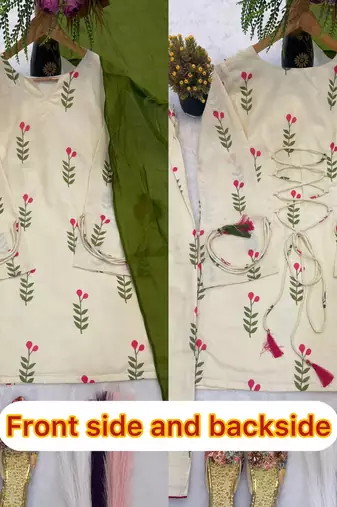 Women's white cotton floral print straight kurta farshi pant suit set