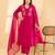 Women's cotton embellished  rani pink color ready to wear full suit with straight pant & dupatta