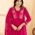 Women's cotton embellished  rani pink color ready to wear full suit with straight pant & dupatta